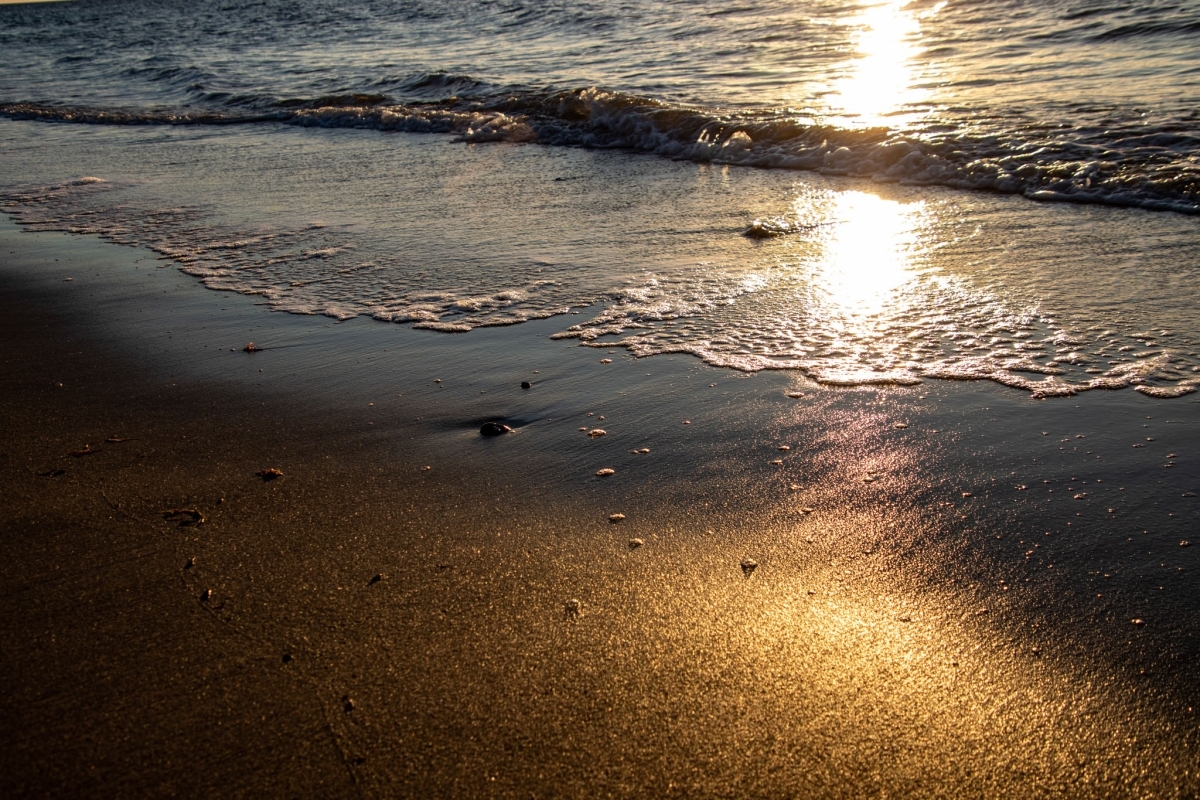 Solen reflekteres i sandet Sejerøbugten